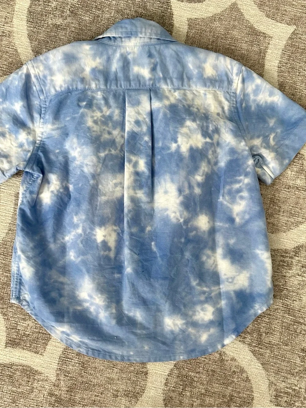 Ralph Lauren Blue and White Tie-Dye Short Sleeve Button-Down Shirt